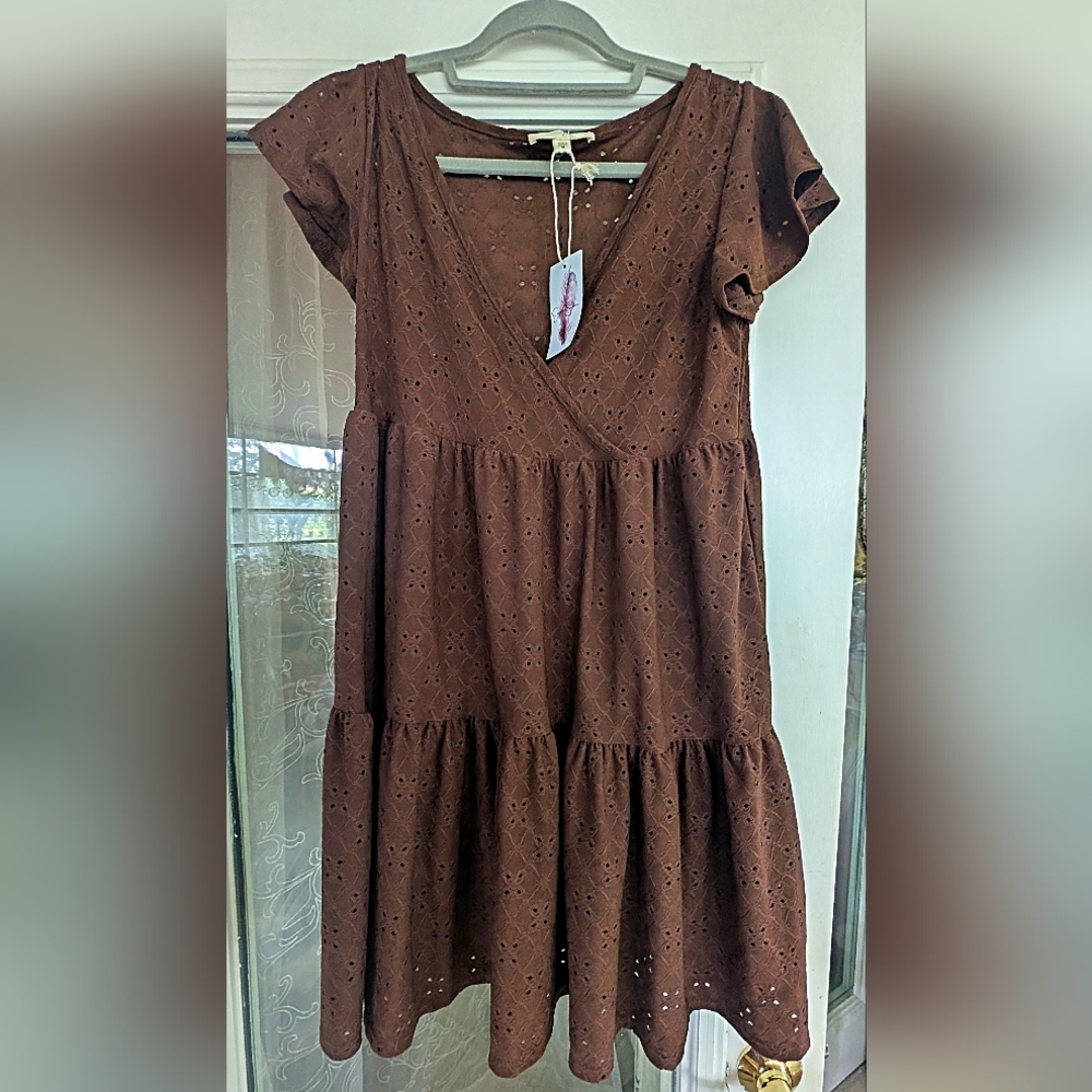 Brown Eyelet Babydoll Dress